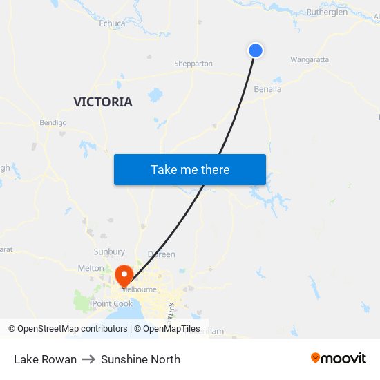 Lake Rowan to Sunshine North map