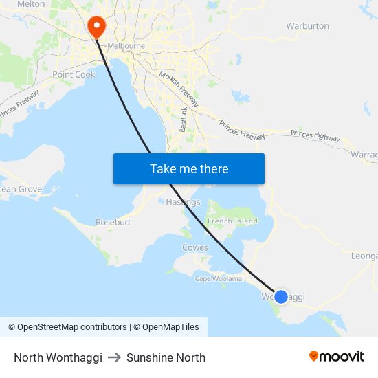 North Wonthaggi to Sunshine North map