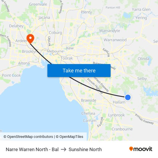 Narre Warren North - Bal to Sunshine North map