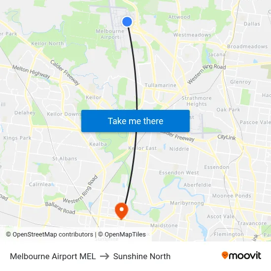 Melbourne Airport MEL to Sunshine North map