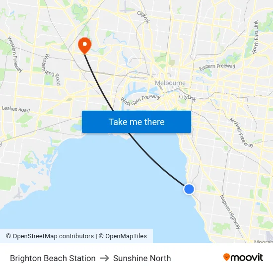 Brighton Beach Station to Sunshine North map