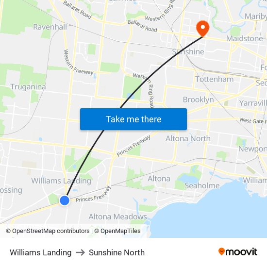 Williams Landing to Sunshine North map