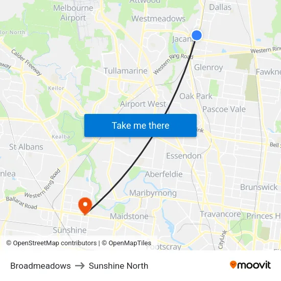 Broadmeadows to Sunshine North map