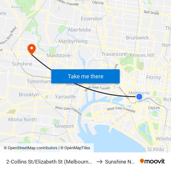 2-Collins St/Elizabeth St (Melbourne City) to Sunshine North map