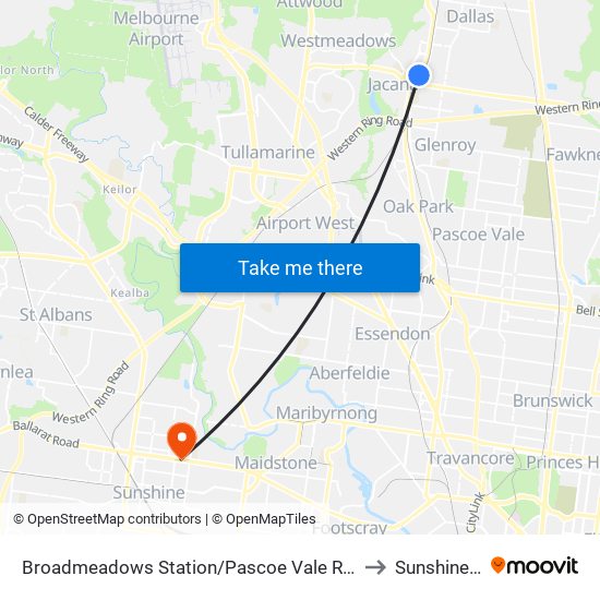 Broadmeadows Station/Pascoe Vale Rd (Broadmeadows) to Sunshine North map