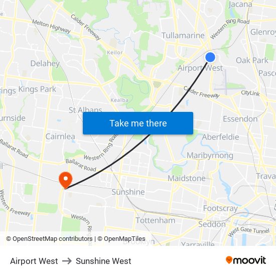 Airport West to Sunshine West map