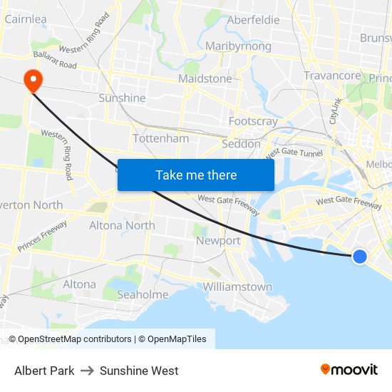 Albert Park to Sunshine West map