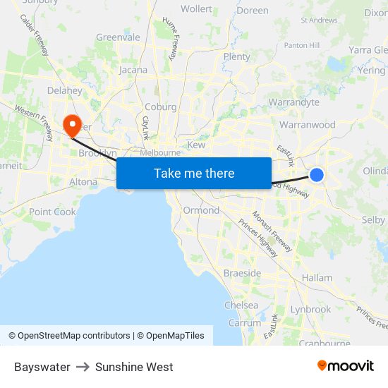 Bayswater to Sunshine West map