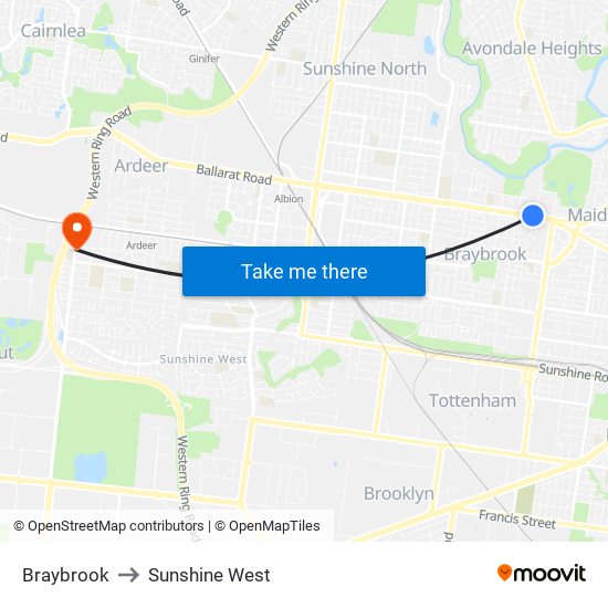 Braybrook to Sunshine West map