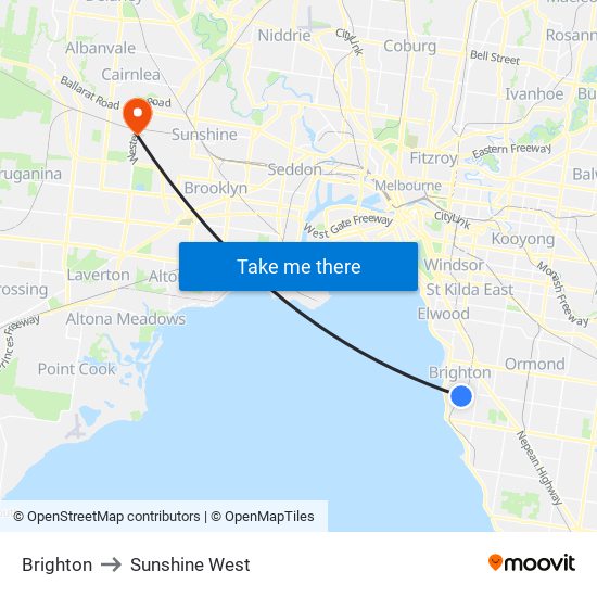 Brighton to Sunshine West map