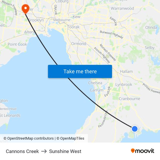 Cannons Creek to Sunshine West map