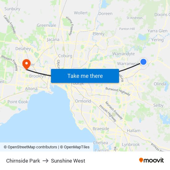 Chirnside Park to Sunshine West map