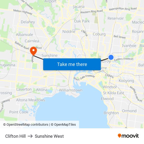 Clifton Hill to Sunshine West map