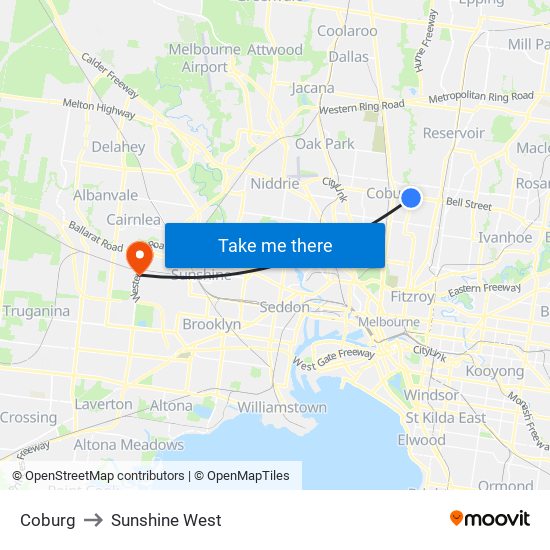 Coburg to Sunshine West map