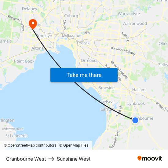 Cranbourne West to Sunshine West map