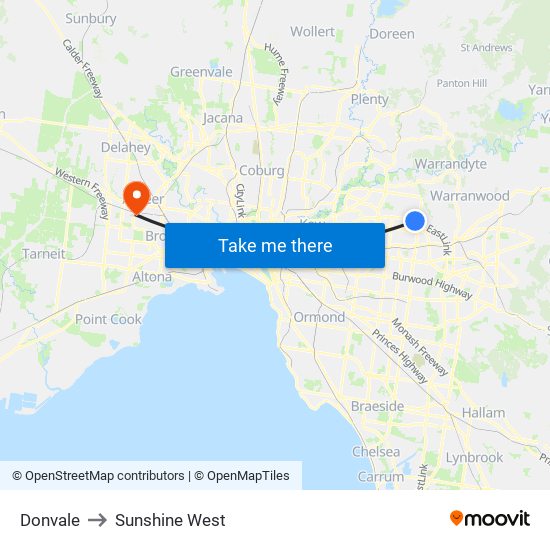 Donvale to Sunshine West map