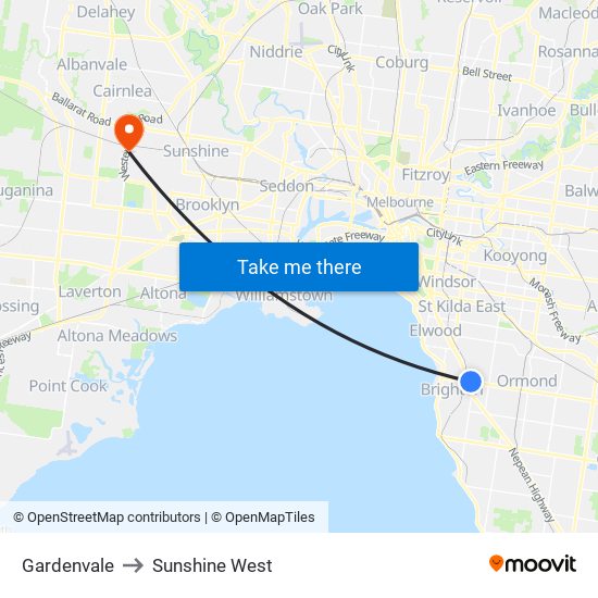 Gardenvale to Sunshine West map