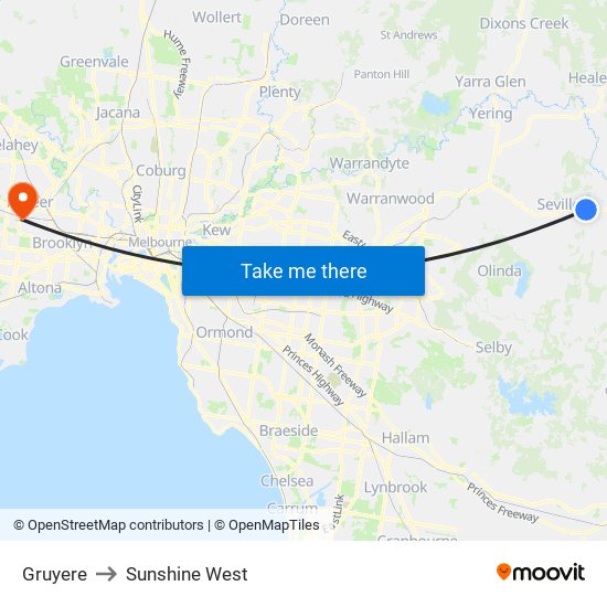 Gruyere to Sunshine West map