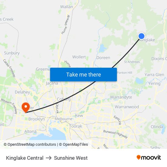 Kinglake Central to Sunshine West map