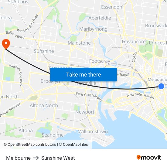 Melbourne to Sunshine West map