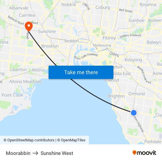 Moorabbin to Sunshine West map