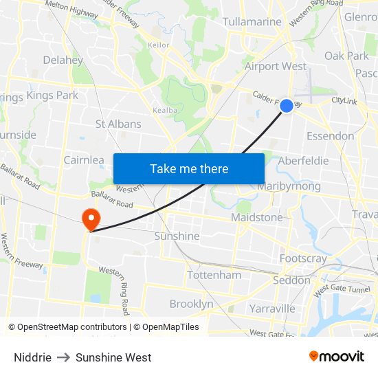 Niddrie to Sunshine West map