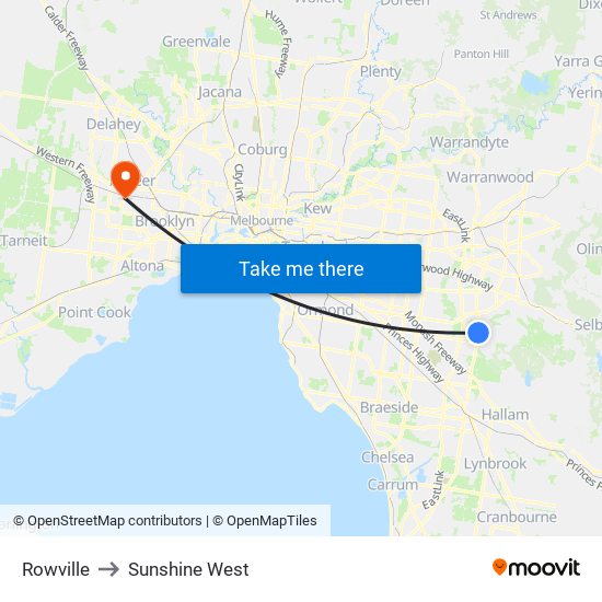 Rowville to Sunshine West map