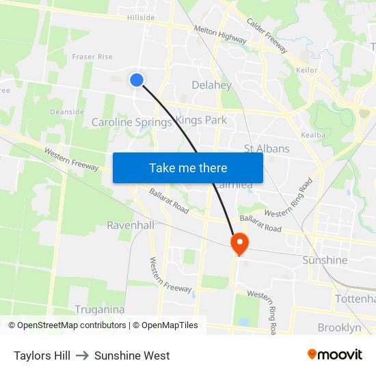 Taylors Hill to Sunshine West map