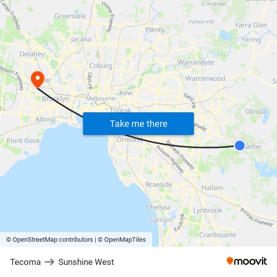 Tecoma to Sunshine West map