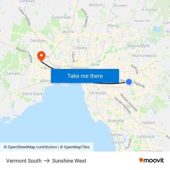 Vermont South to Sunshine West map