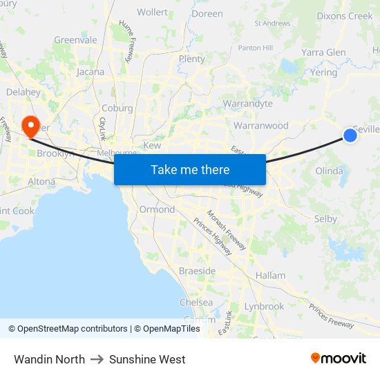 Wandin North to Sunshine West map