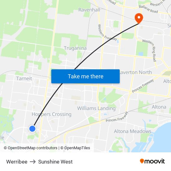 Werribee to Sunshine West map