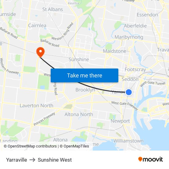 Yarraville to Sunshine West map