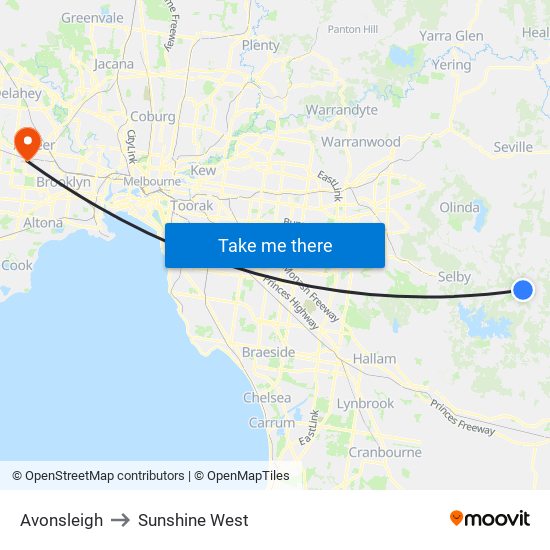 Avonsleigh to Sunshine West map