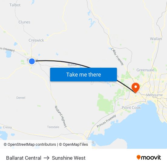 Ballarat Central to Sunshine West map