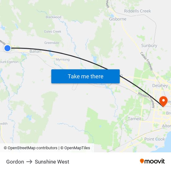 Gordon to Sunshine West map