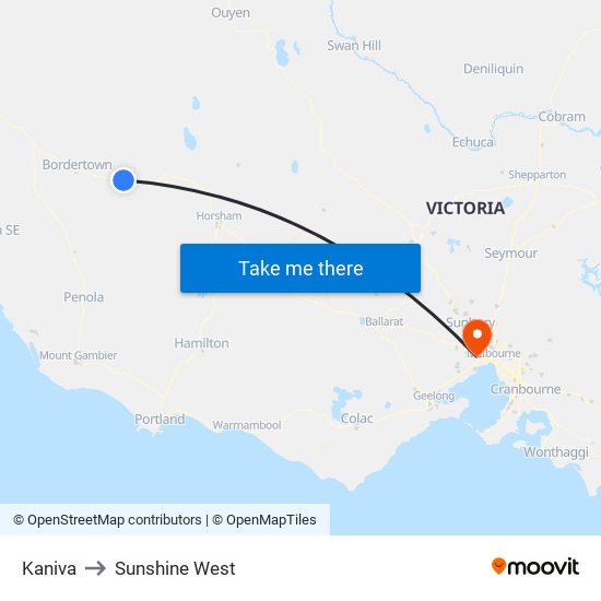 Kaniva to Sunshine West map