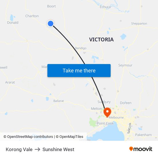 Korong Vale to Sunshine West map