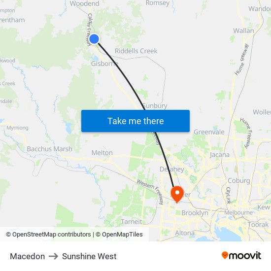 Macedon to Sunshine West map