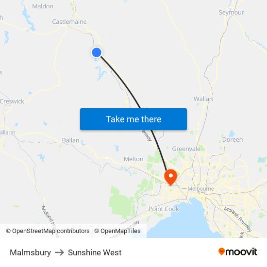 Malmsbury to Sunshine West map