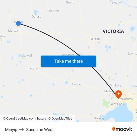 Minyip to Sunshine West map