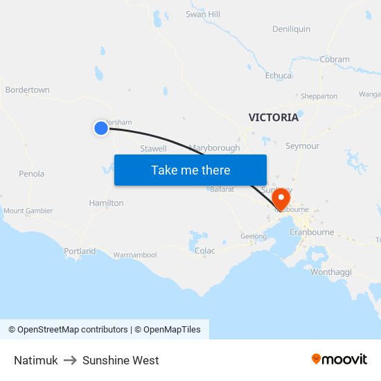 Natimuk to Sunshine West map