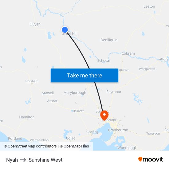 Nyah to Sunshine West map