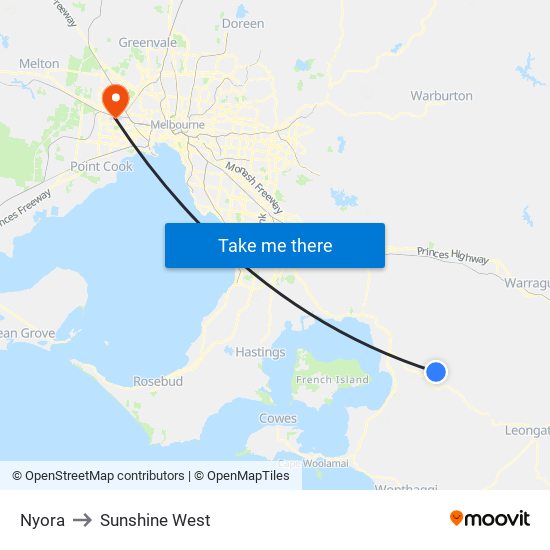 Nyora to Sunshine West map