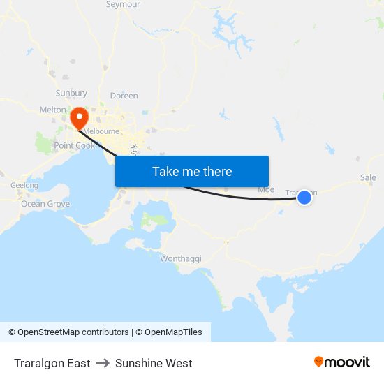 Traralgon East to Sunshine West map