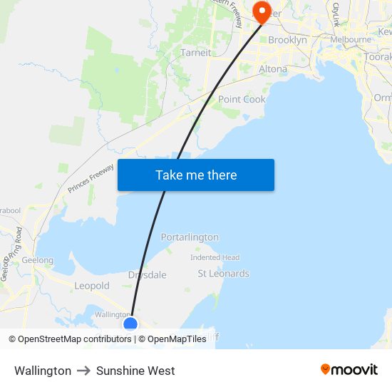 Wallington to Sunshine West map