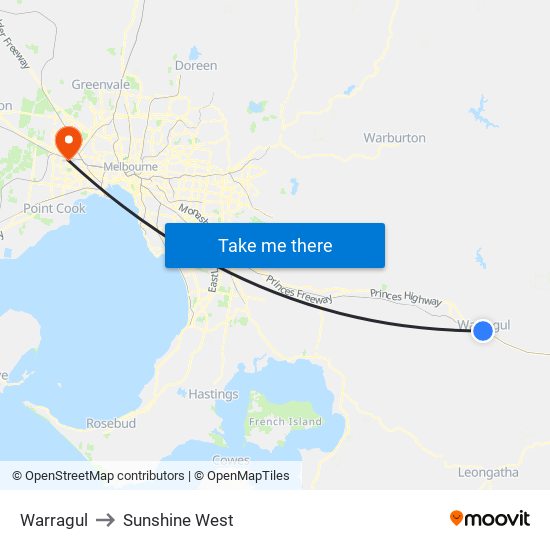 Warragul to Sunshine West map