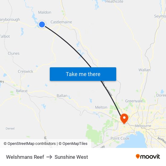 Welshmans Reef to Sunshine West map