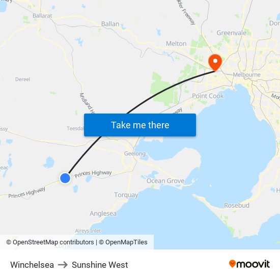 Winchelsea to Sunshine West map