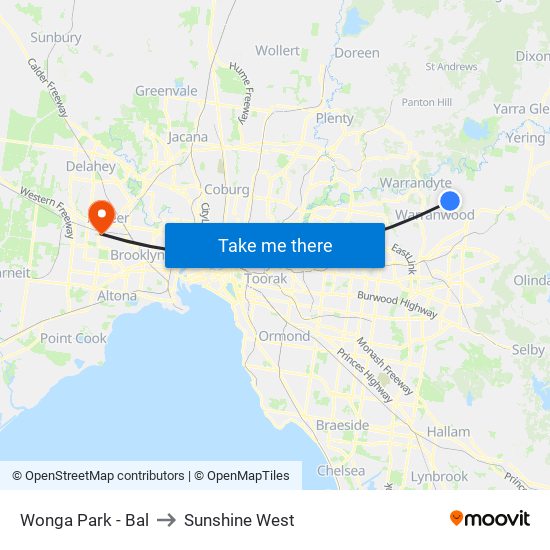 Wonga Park - Bal to Sunshine West map